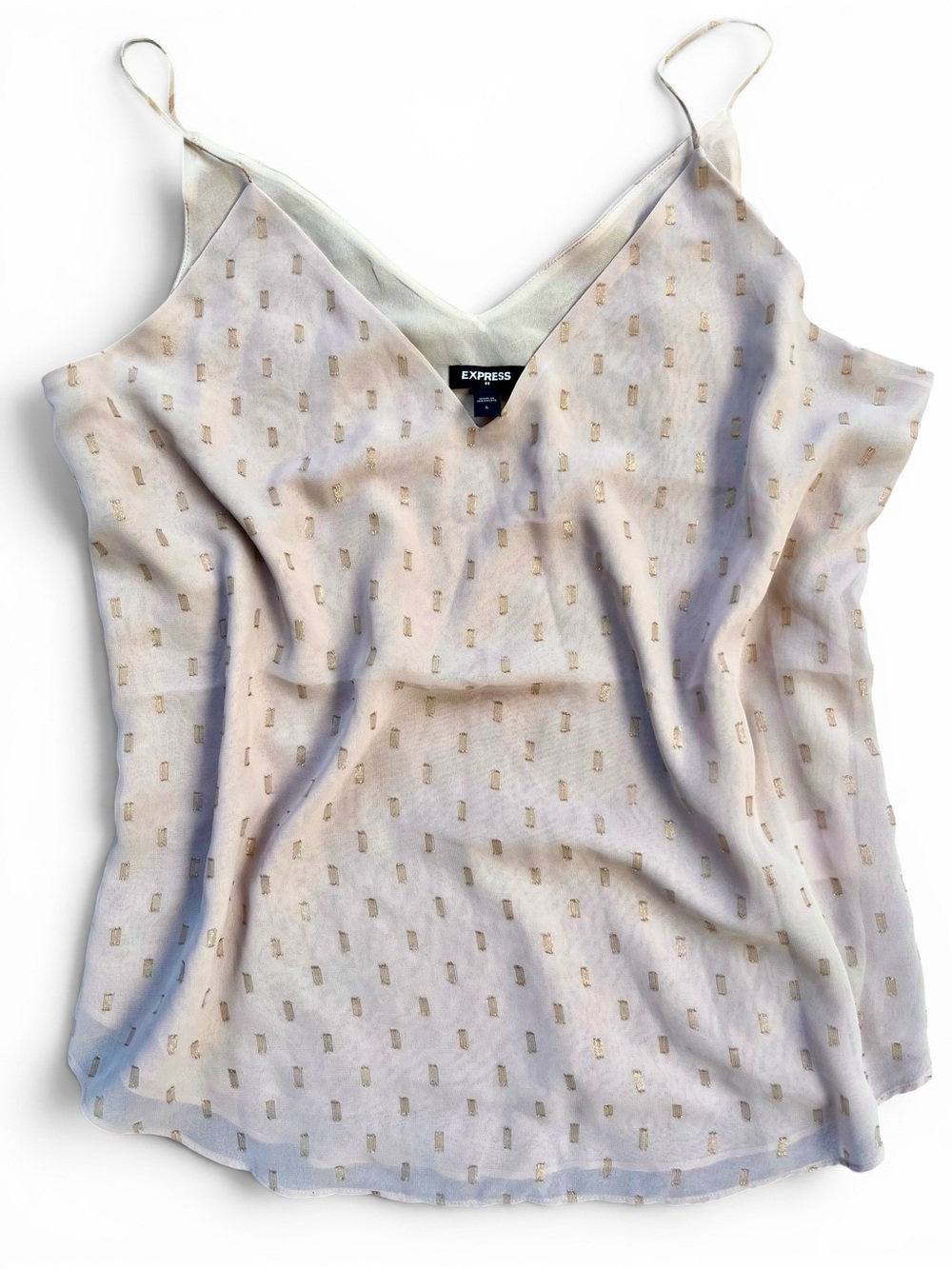 Express Chiffon Camisole | Blush Taupe w/ Metallic Gold Flecks | SZ L Like New